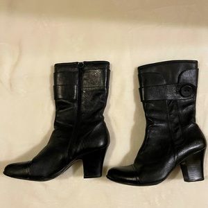 Born Women’s Black Mid-calf Zipper Leather Boots Size 8.5